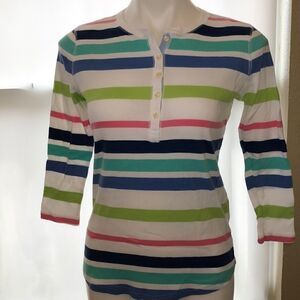 Chaps 3/4 sleeve white multicolor striped Henley